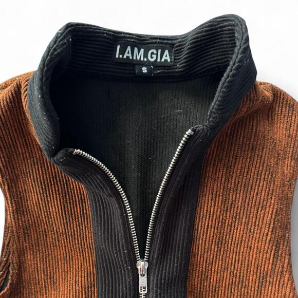 I.AM.GIA orange and black cropped corduroy zip-up top size S - Picture 4 of 4